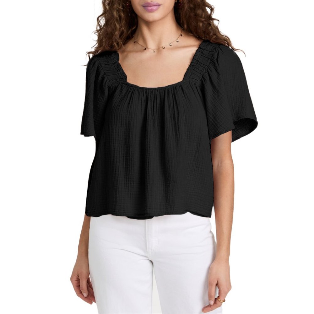 XiRENA Lou Cotton Muslin Blouse, Black, Small